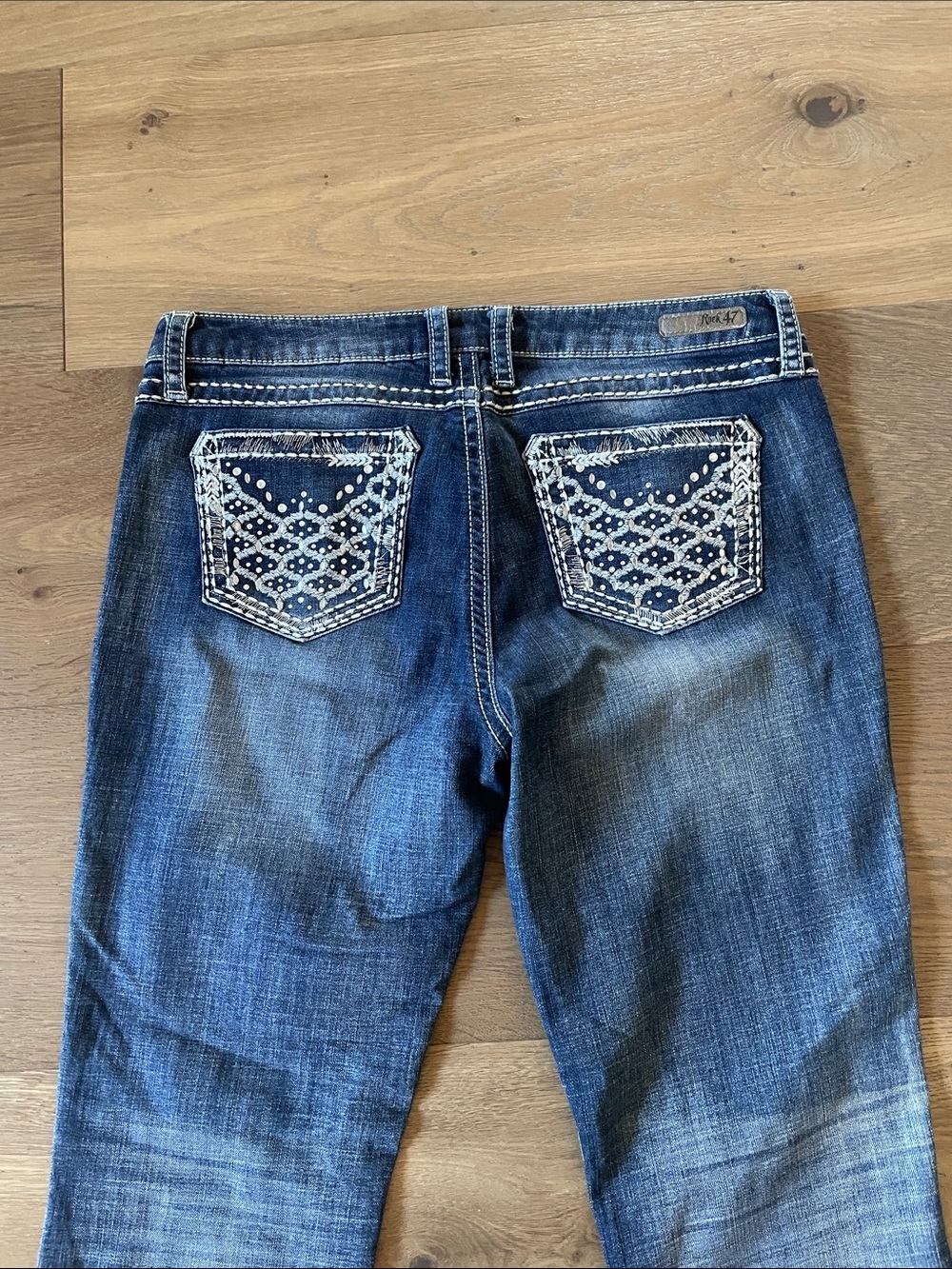 Wrangler Rock 47 Ultra Low Rise Bootcut Jeans Size 32X32 Embroidered/Rhinestones - Picture 9 of 11